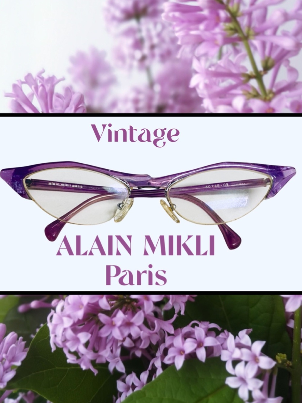 Vintage ALAIN MIKLI Paris Lavender Purple Cat Eye Glasses for Frames Only